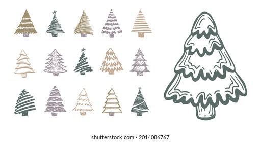 Christmas tree design, vector set.	