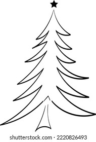 Christmas Tree Design. Vintage Holiday Icon. Hand Drawn outline Christmas Illustration. 