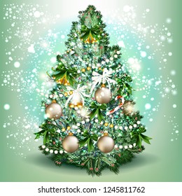 Christmas tree. Detailed realistic vector illustrat