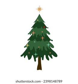 A Christmas tree in different styles. Green Christmas Trees vector illustration on white background