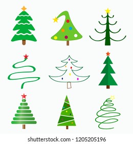 Christmas tree in different styles. Vector illustration.  Can be used for greeting card, invitation, banner, web design.