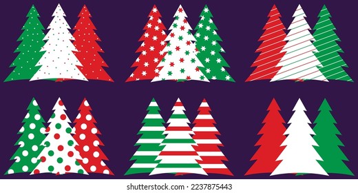 Christmas tree in different styles. Vector set of stylized illustration. simply superb Christmas tree collection for holiday xmas and new year