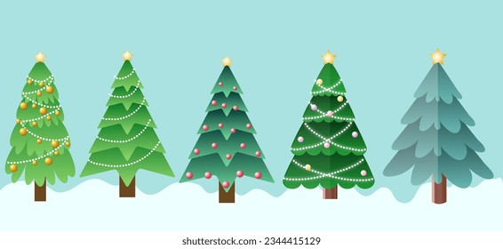 Christmas tree in different styles. Vector set of stylized illustration. Christmas tree collection for holiday xmas and new year