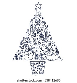Christmas tree with different symbols. Isolated on white background