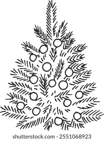 Doodle de árbol de Navidad. Dibujo de pino de vacaciones decorado