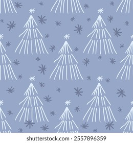 Christmas tree doodle hand drawn vector illustration seamless holiday pattern.