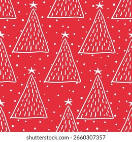 Weihnachtsbaum doodle handgezeichnete Vektorgrafik nahtloses Feiertagsmuster.