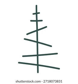 Doodle de árbol de Navidad. Boceto dibujado a mano. Ilustración vectorial, diseño plano