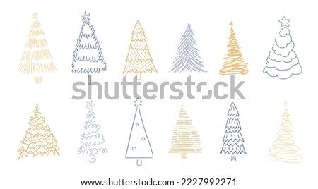 Christmas tree doodle illustration set. Hand drawn Christmas trees. Funky, weird and eccentric Christmas tree drawing collection.