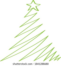 Christmas tree doodle picture. Vector drawing for the holiday New Year with a green outline, a template for a splash.