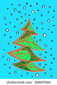 Christmas tree doodle seamless pattern background,  snowflakes.Vector illustration 
green
