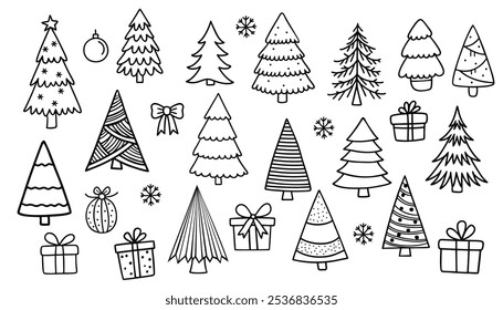 Weihnachtsbaum-Doodle-Set. Handgezeichnete Vektorgrafik für Ihr Design