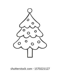 Christmas tree in doodle sketch style. Vector illustration.