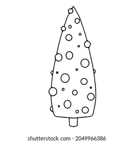 Árbol de Navidad con decoraciones de estilo doodle. Decoración sencilla para la Navidad festiva y Año Nuevo. Ilustración vectorial aislada en fondo blanco.