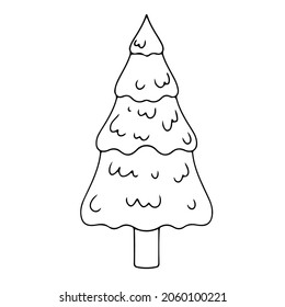 Christmas tree with doodle style decorations. Simple decor for festive Christmas and New Years. Vector illustration isolated on white background.