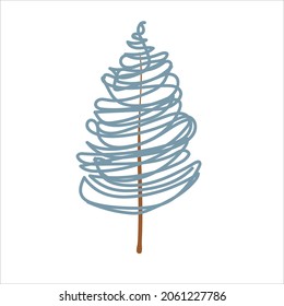 Christmas tree with doodle style decorations. Simple decor for festive Christmas and New Years. Vector illustration isolated on white background.