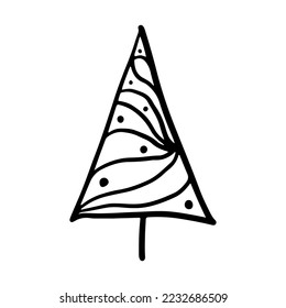 Árbol de Navidad al estilo doodle. Esbozo dibujado a mano de un árbol de Navidad. Ilustración vectorial. Aislado sobre un fondo blanco. Ilustración de gráficos, sitios web, logotipo, iconos, postales