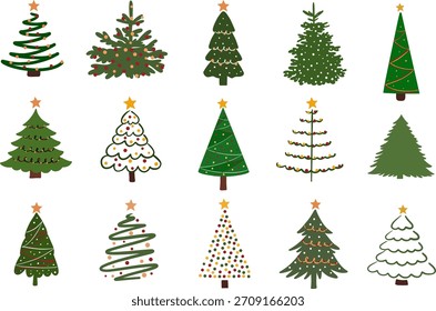 Árbol de navidad doodle estilo línea arte dibujo esquema conjunto Ilustración vectorial
