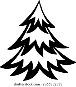 Christmas tree in doodle style for New Year and Christmas celebration. Simple fir tree in flat style.