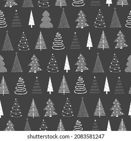 Árbol de Navidad con patrón de doodle en fondo gris. Ilustración de material vectorial