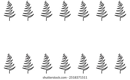 Christmas tree. doodle. Christmas tree doodle. there are many different Christmas trees painted in the doodle style. New Year. vector. black lines. frame. place for the inscription. beautiful postcad