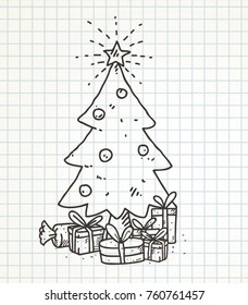 christmas tree doodle vector