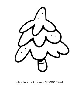 The Christmas tree is a doodle. Vector black-and-white illustration. Christmas and New Year.