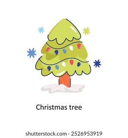 Weihnachtsbaum Doodle Vektorkontur Aufkleber. EPS 10-Datei