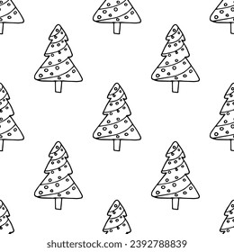 Weihnachtsbaumdoodvektor, nahtloses Muster auf weißem Hintergrund