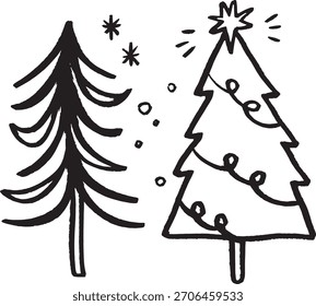 Christmas tree doodles. Hand drawn clipart