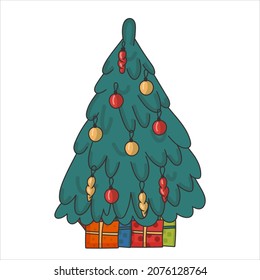 Christmas tree doodles vector on white background