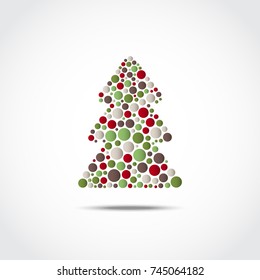Christmas tree of dots of different sizes. Vector illustration.