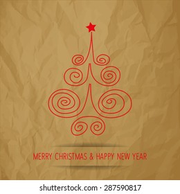 Christmas Tree dots red on a crumpled paper brown background