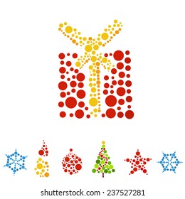 Christmas tree with dots and stars on white background. Set