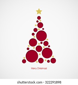 Christmas tree with dots and stars on white background. Vector illustration EPS 10