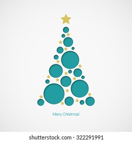 Christmas tree with dots and stars on white background. Vector illustration EPS 10