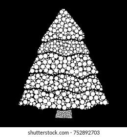 christmas tree dotted vector isolated on black background