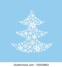 Christmas tree draw by snowflakes. Original picture to New Year and Christmas holidays. Symbol of winter