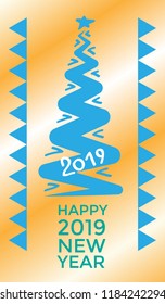 Christmas tree drawing, greetings card with New Year 2019! Vector picture
