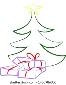 Dibujo de árbol de Navidad, ilustración, vector sobre fondo blanco.