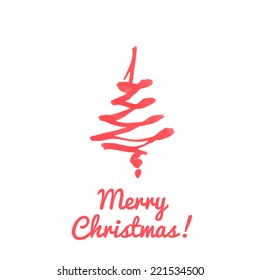 Christmas tree drawn with a brush and paint. Christmas card. vector illustration