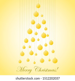 
Christmas tree drawn from golden toy balls with the inscription Merry Christmas. Vector.