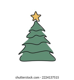 árbol de navidad dibujado en una línea. Símbolo de Navidad y Año Nuevo. Ilustración del vector aislada en fondo blanco