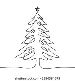 Weihnachtsbaum mit einer Linie einzeln gezeichnet. Vektorgrafik