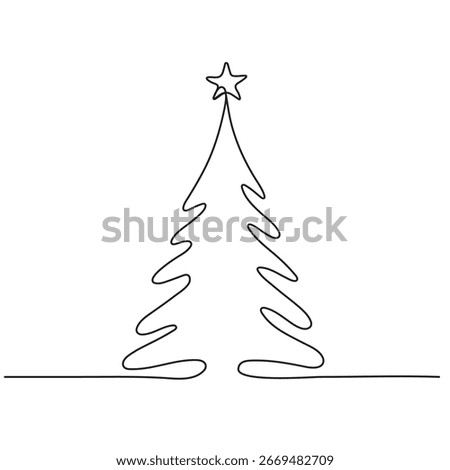 christmas tree drawn with one line isolated. Vector illustration.