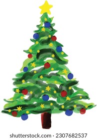 Christmas tree drawn using watercolor brushes