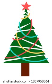 Christmas tree drawn in vector with Christmas decorations and new year's star. 