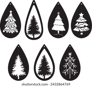 Weihnachtsbaum Ohrringe, Weihnachten Ohrringe Bündel, Ohrring für Glowforge, Laser geschnitten Ohrring, Vektor-Illustration Datei