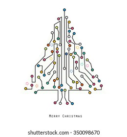 Christmas tree electronic circuit board vector background