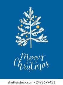 Christmas tree elegant card design, blue background, vector template.